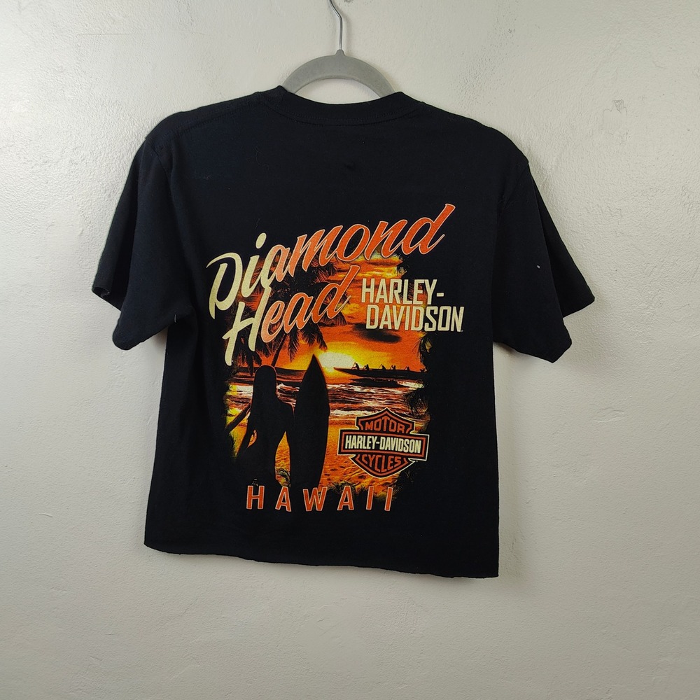Harley-Davidson Womens Tee Small Black Diamond Head Hawaii Graphic Cropped Biker